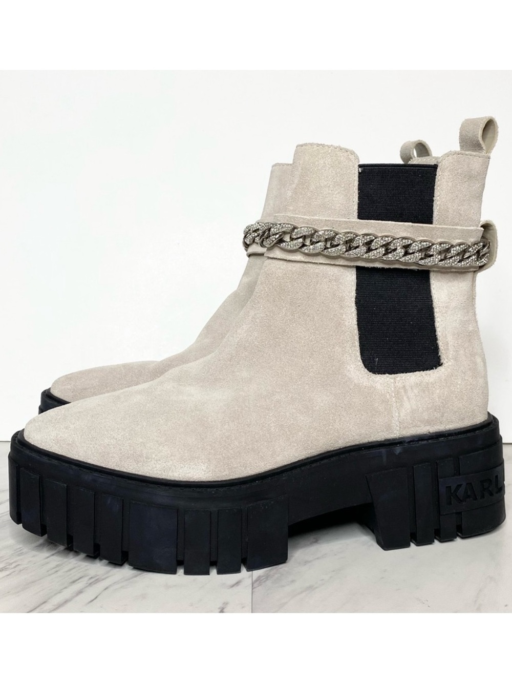 Karl Lagerfeld Riza Gray Suede Platform Chunky Chelsea Boot 9M